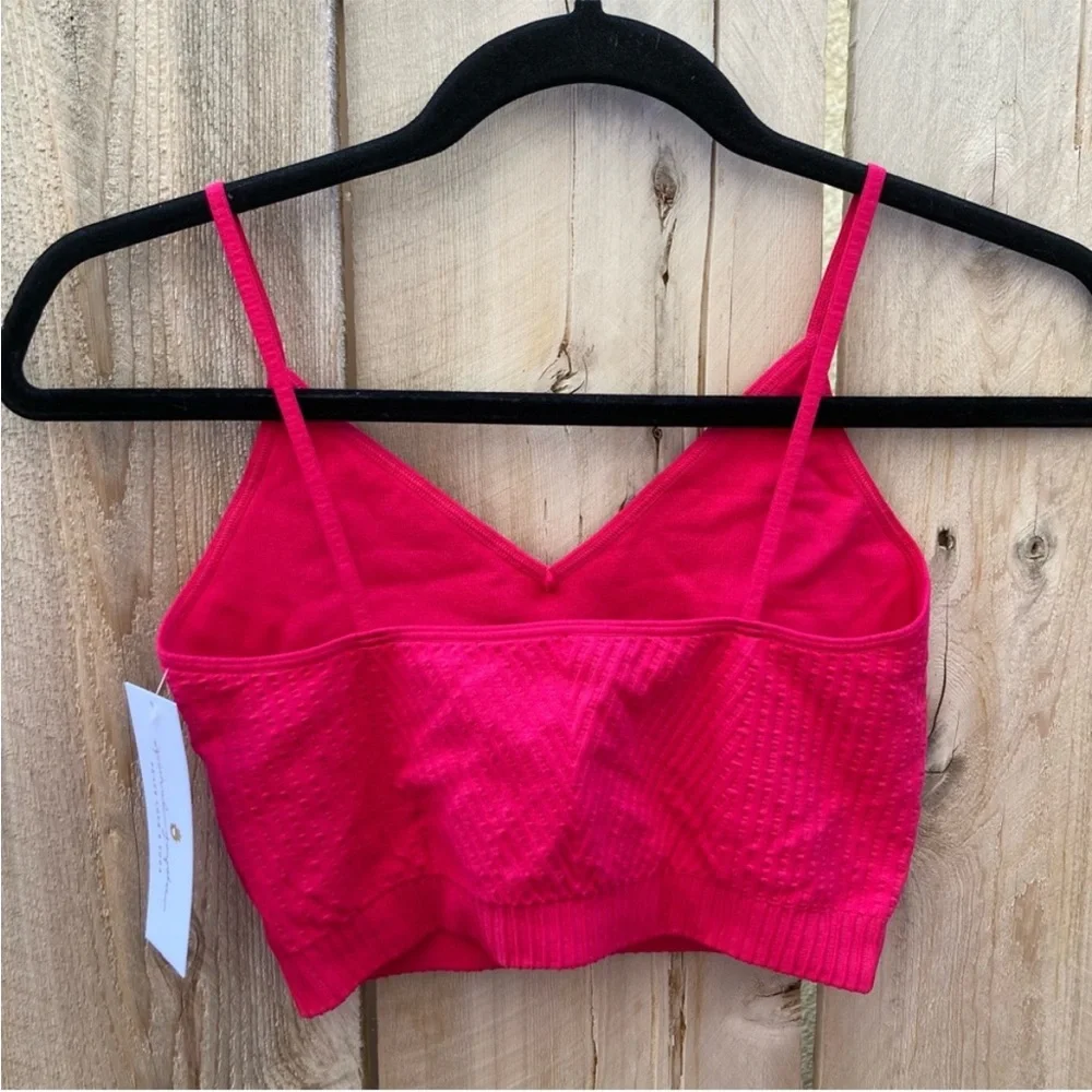 Hot Pink Ribbed V-Neck Bralette